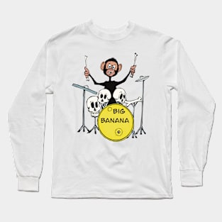 Chimp drumming in Big Banana Band-animals Long Sleeve T-Shirt